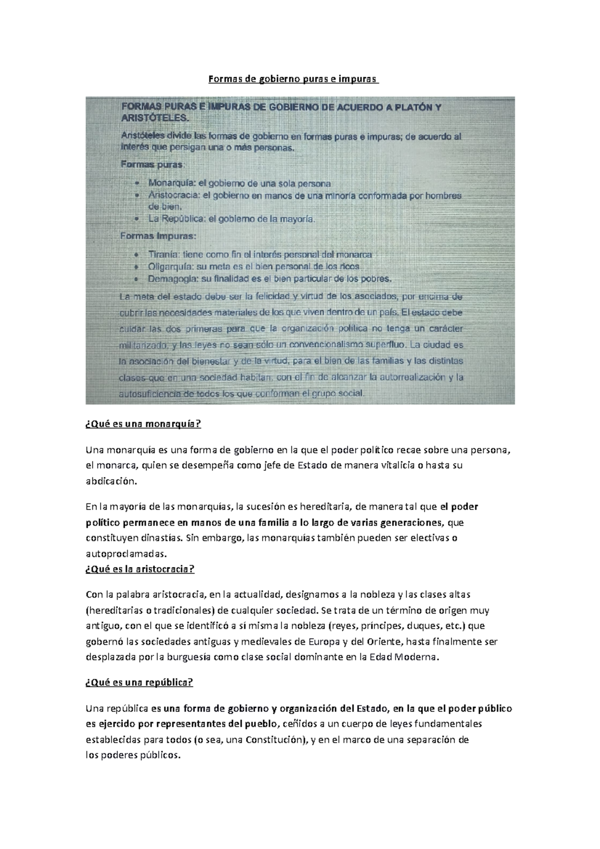 Formas de gobierno puras e impuras en la mayor a de las monarqu as