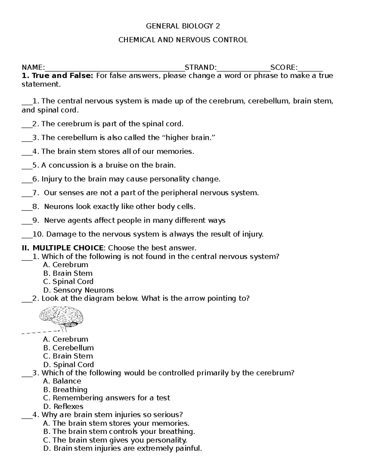 Chemical-and-Nervous-Control - GENERAL BIOLOGY 2 CHEMICAL AND NERVOUS ...