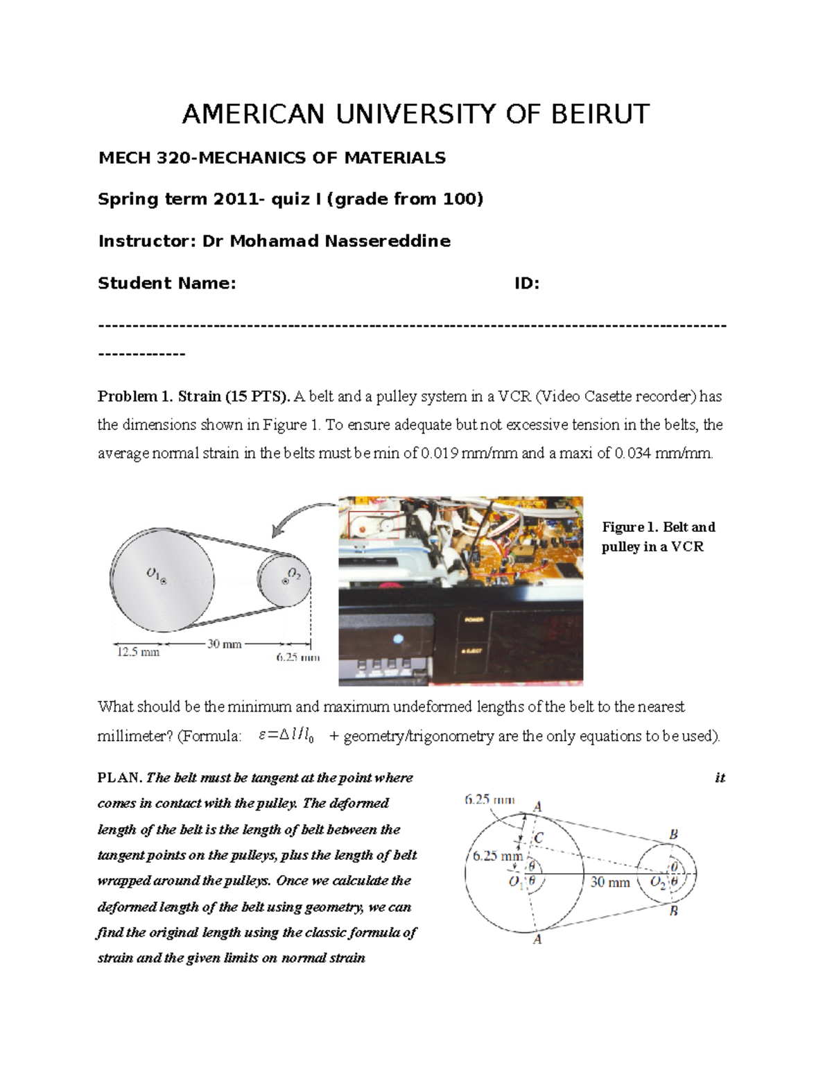 Quiz I 13 May Spring 2015, answers - AMERICAN UNIVERSITY OF BEIRUT MECH ...