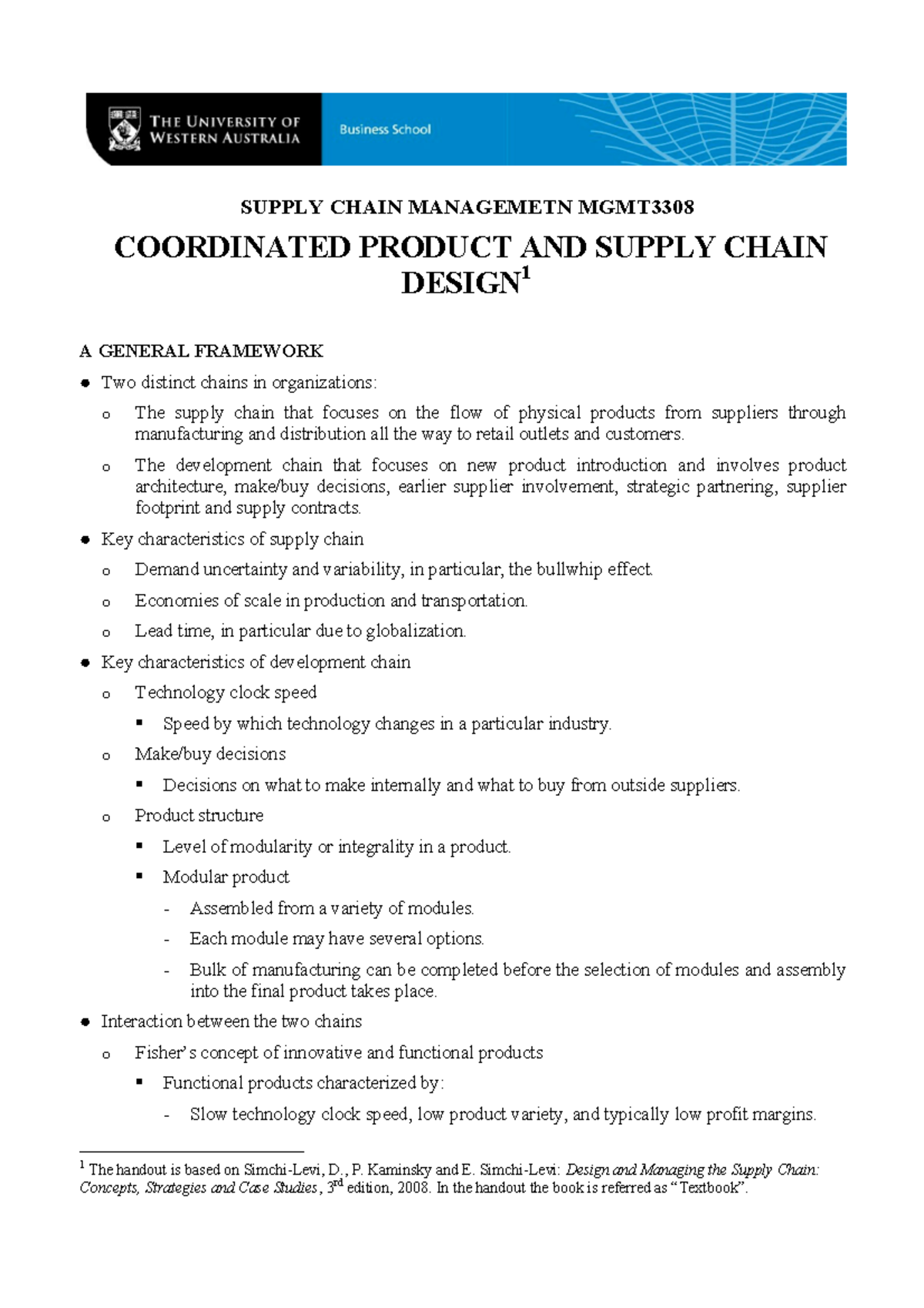 Handouts, lecture 11 - Lecturer: Dr. Min Qiu - SUPPLY CHAIN MANAGEMETN ...