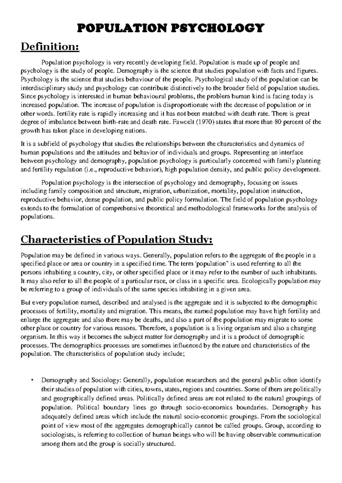 Population Psychology NOTE - POPULATION PSYCHOLOGY Definition ...