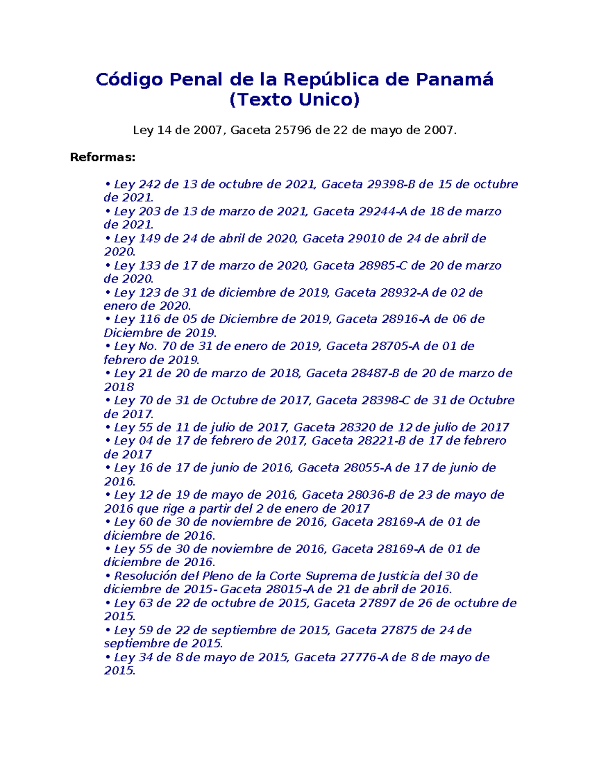 Código Penal de la República de Panamá - Código Penal de la República ...