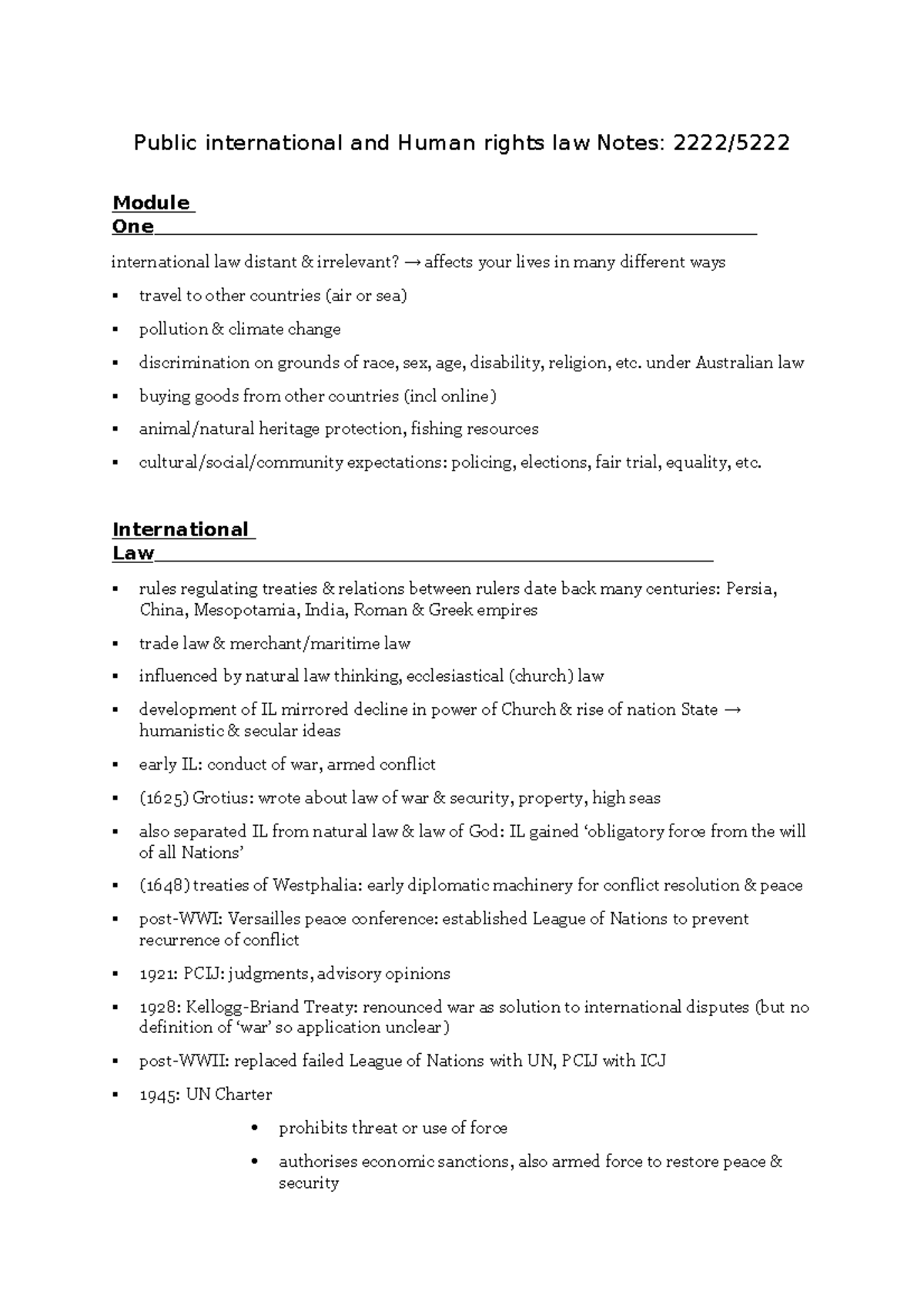 Public International Law Lecture 1 Notes - Public international and ...