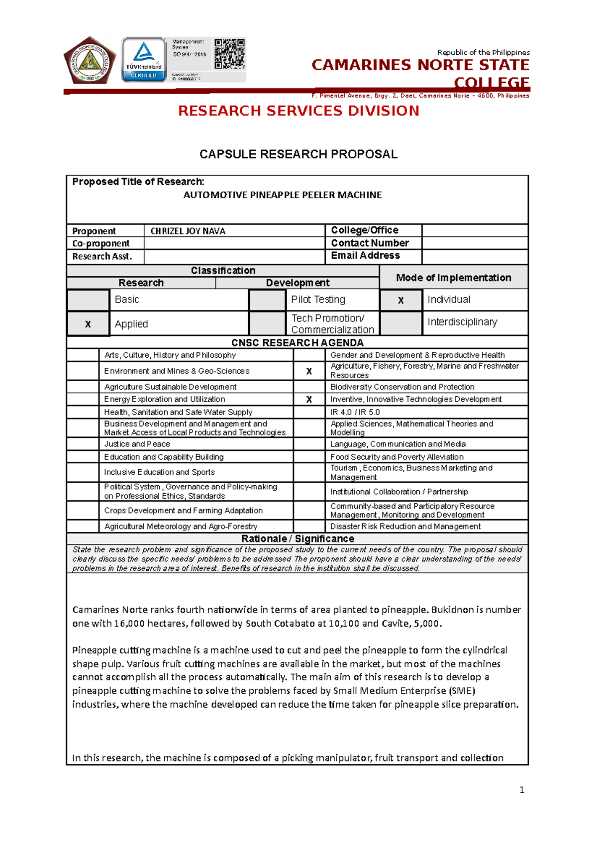 Project proposal nava - hfdsghm - CAMARINES NORTE STATE COLLEGE F ...