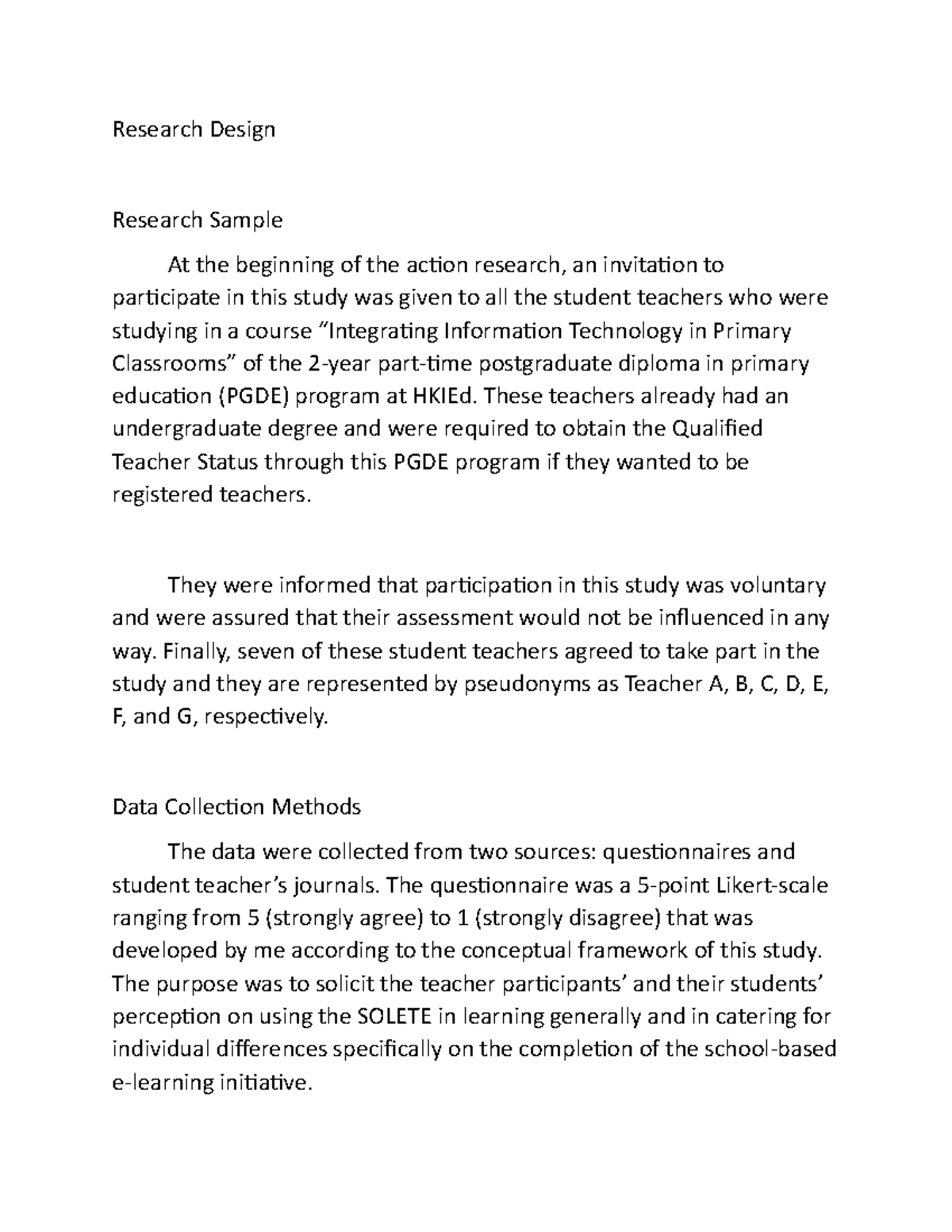 Research Design - Research Design Research Sample At the beginning of ...