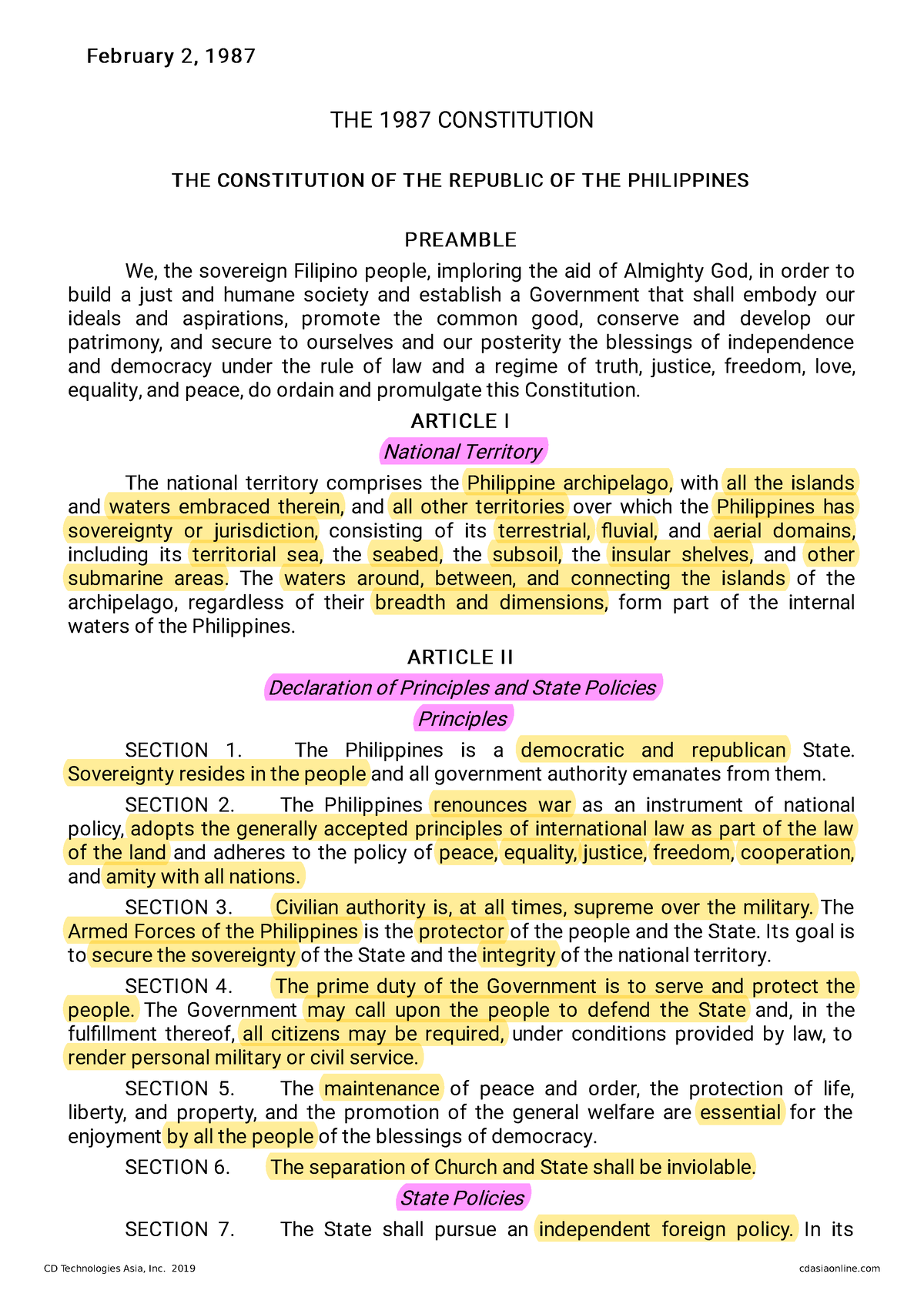 1987 philippine constitution essay brainly