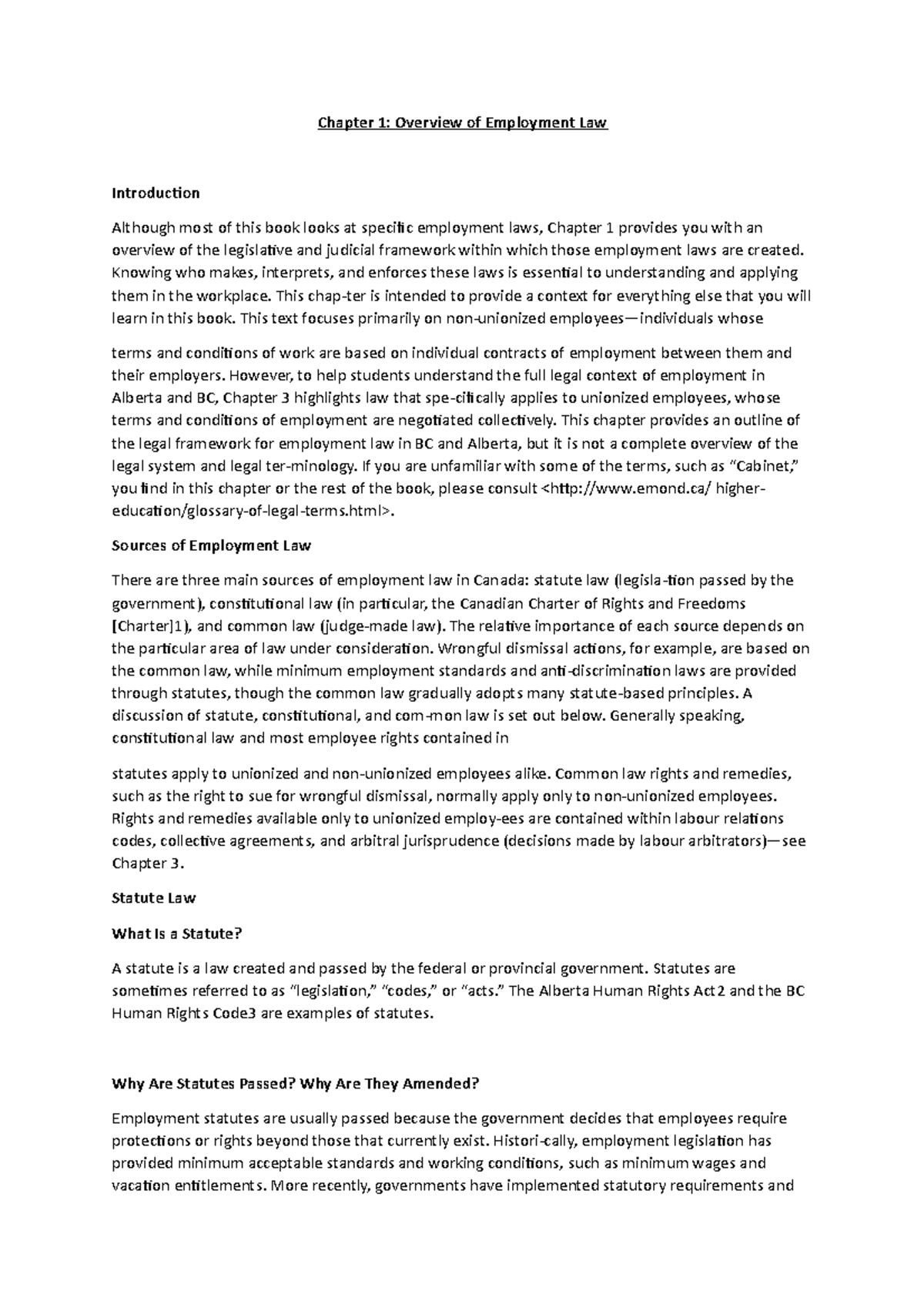 BLAW Chapter 1 - Chapter 1: Overview of Employment Law Introduction ...