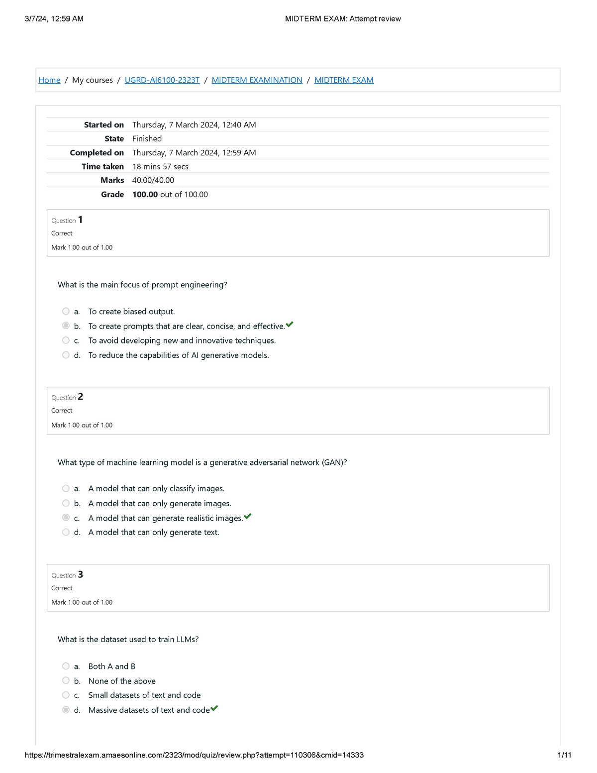 Midterm EXAM Attempt Review 1 - Home / My Courses / UGRD-AI6100-2323T ...