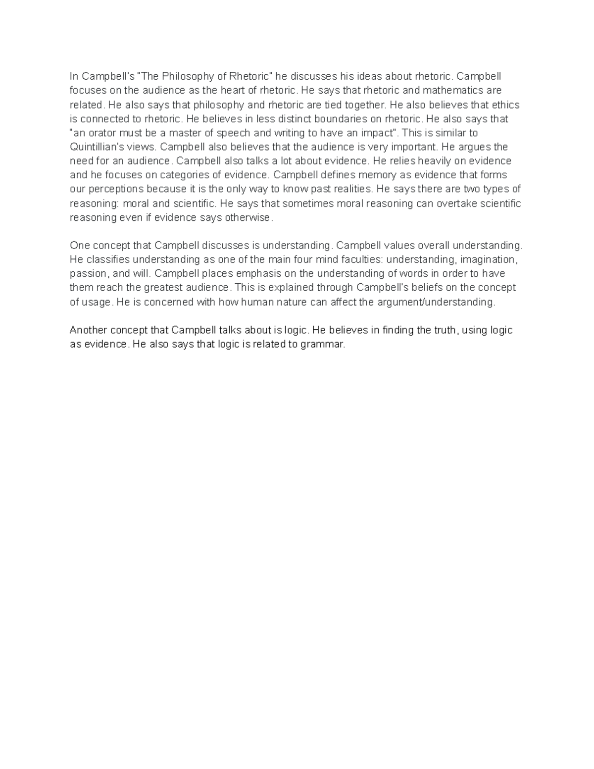 George Campbell Response - In Campbell’s “The Philosophy of Rhetoric ...