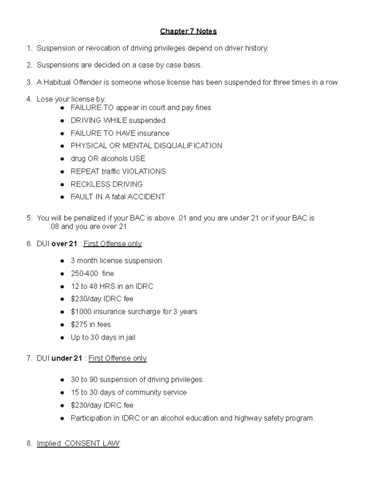 Ch 7 Notes - Chapter 7 Notes Suspension or revocation of driving ...