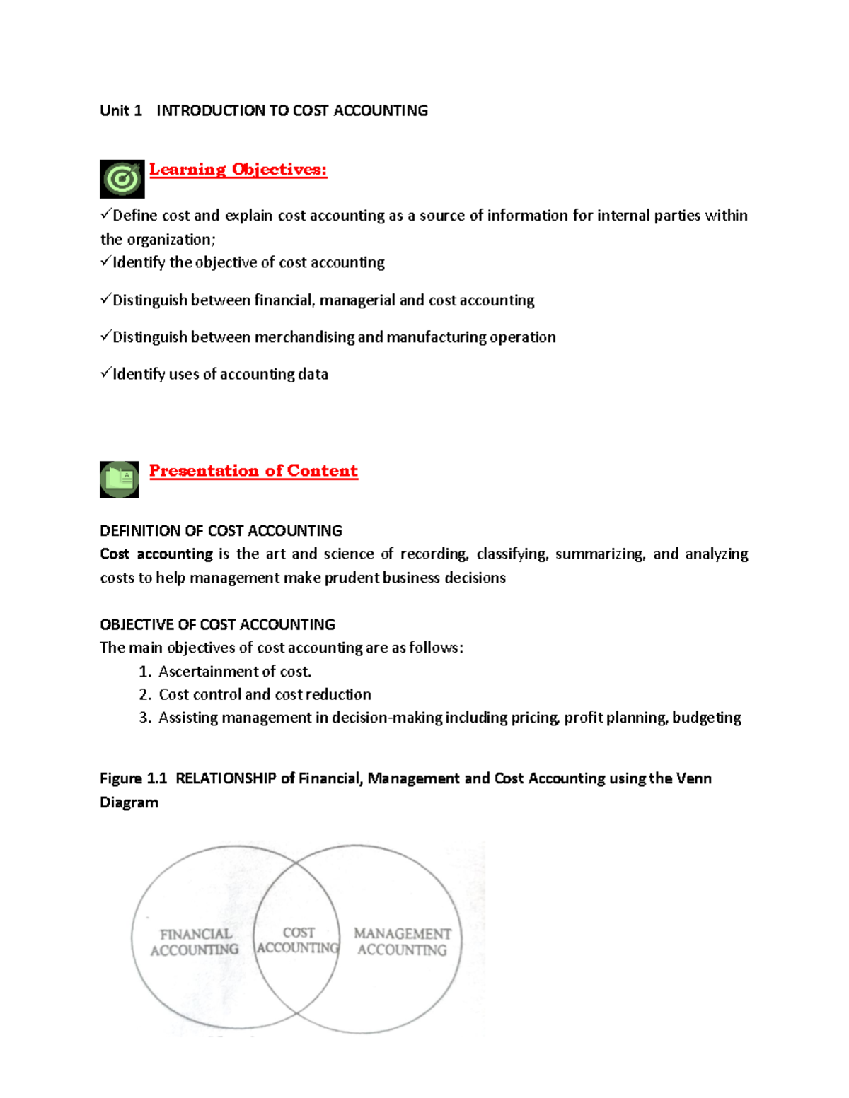 COST Accounting And Control Lesson Q - Unit 1 INTRODUCTION TO COST ...