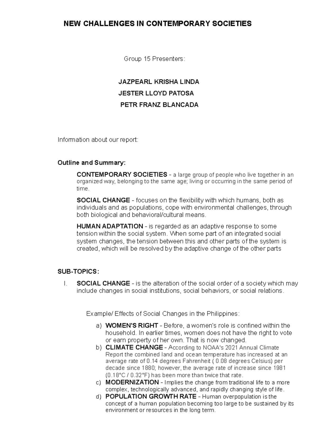 UCSP- Report INFO - All about contemporary society and the challenges ...