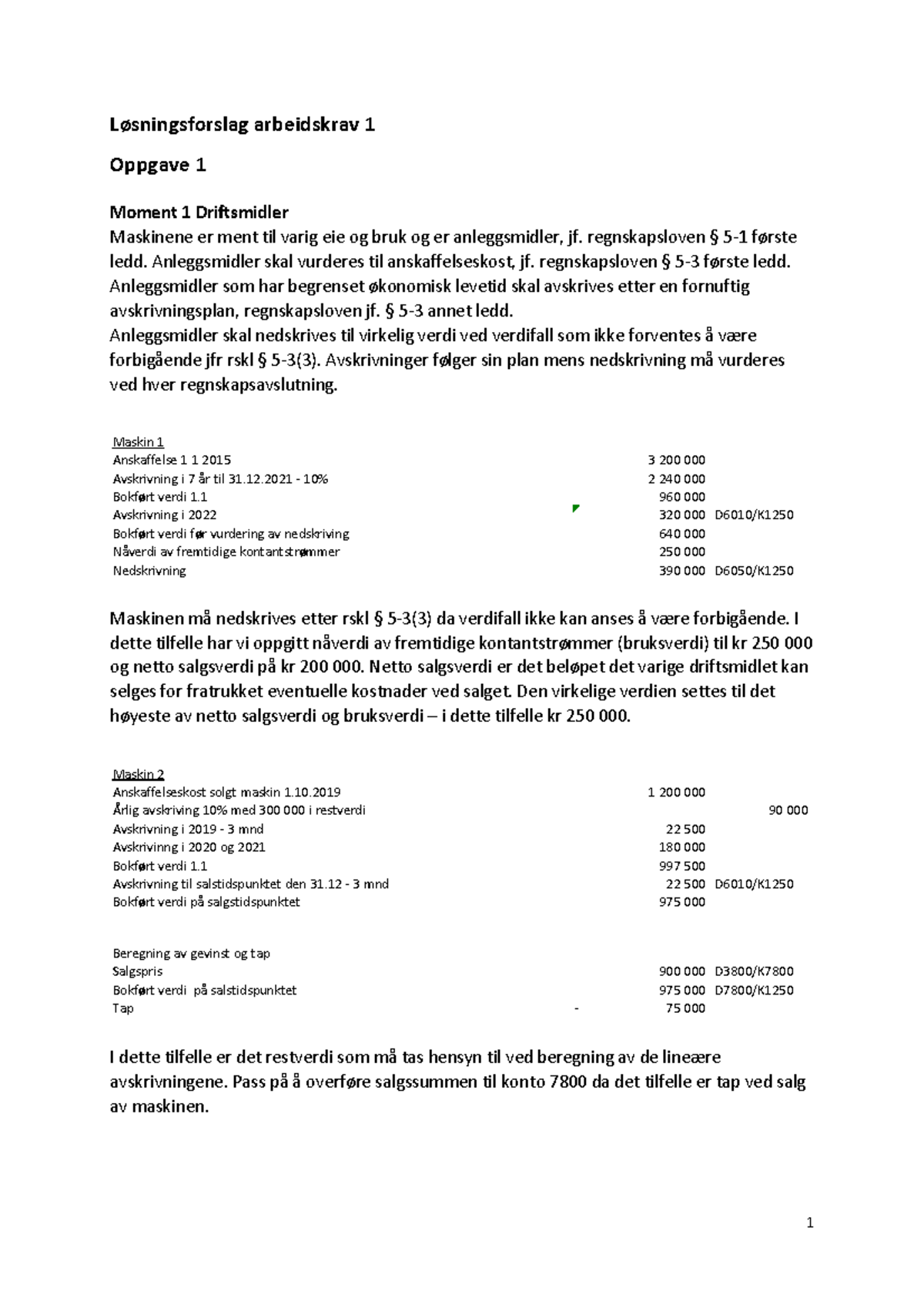 Løsningsforslag Arbeidskrav 2 - Løsningsforslag Arbeidskrav 1 Oppgave 1 ...