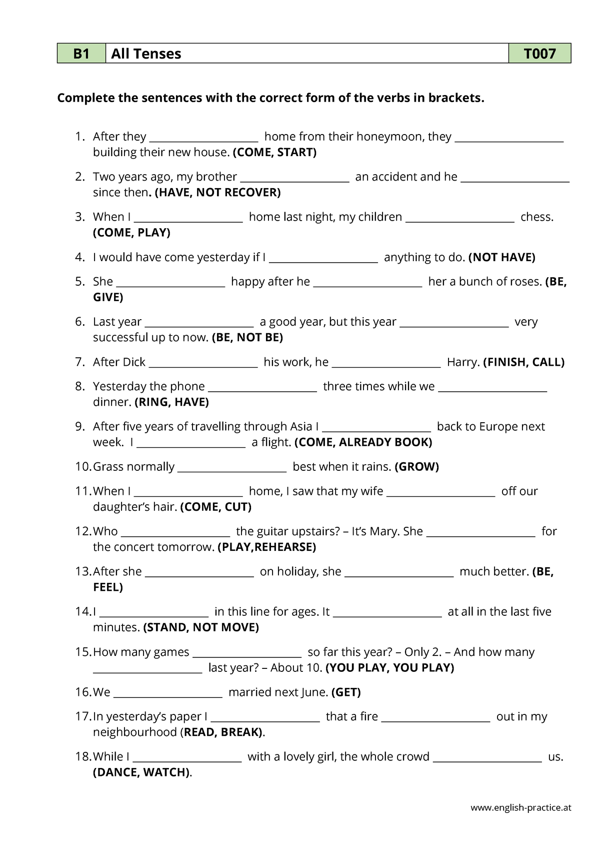 T 007 All Tenses - English-practice B1 All Tenses T 007 Complete The ...