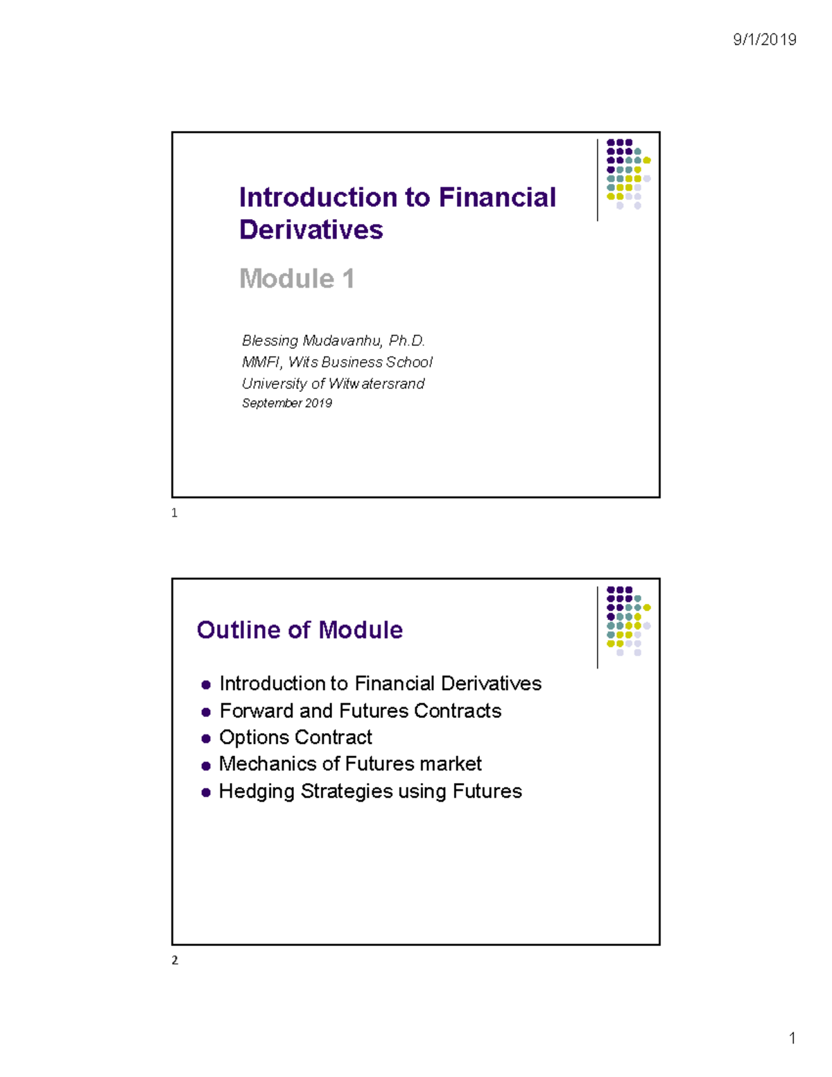 WBS MMFI Derivatives Module 1 2019 - Warning: TT: undefined function ...