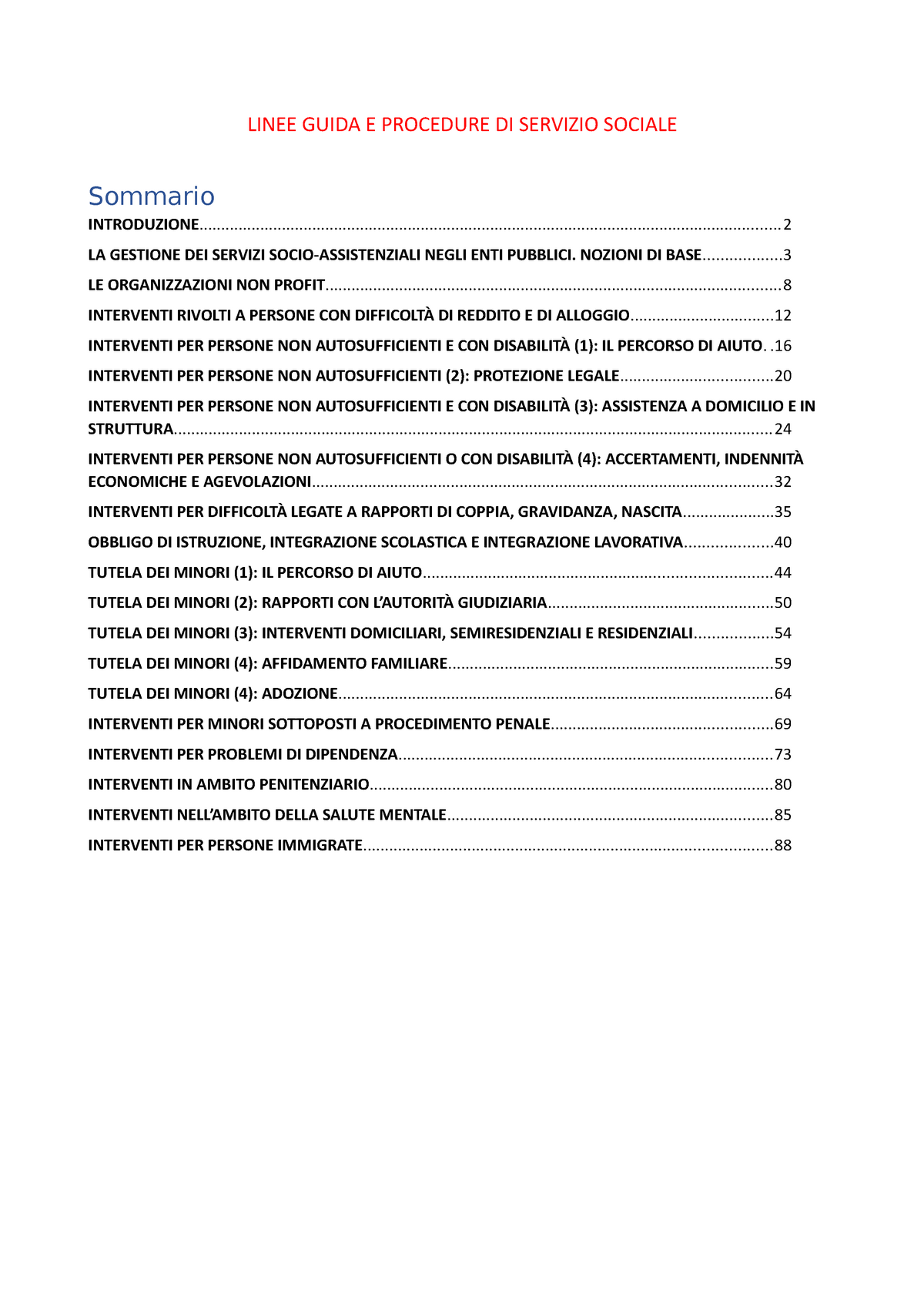 Riassunto Linee Guida E Procedure Del Servizio Sociale - LINEE GUIDA E ...