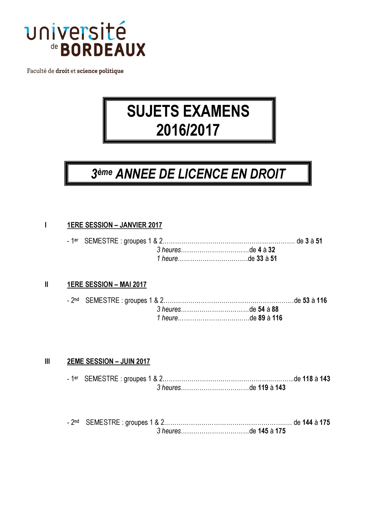 Annales 2016-2017 - SUJETS EXAMENS ème - 2016/ - I 1ERE SESSION 3 ...