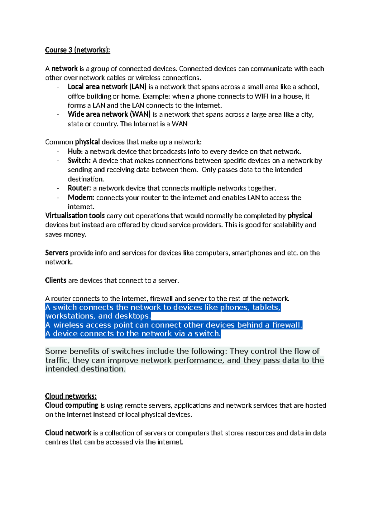 Course 3 Notes copy - Course 3 (networks): A network is a group of ...