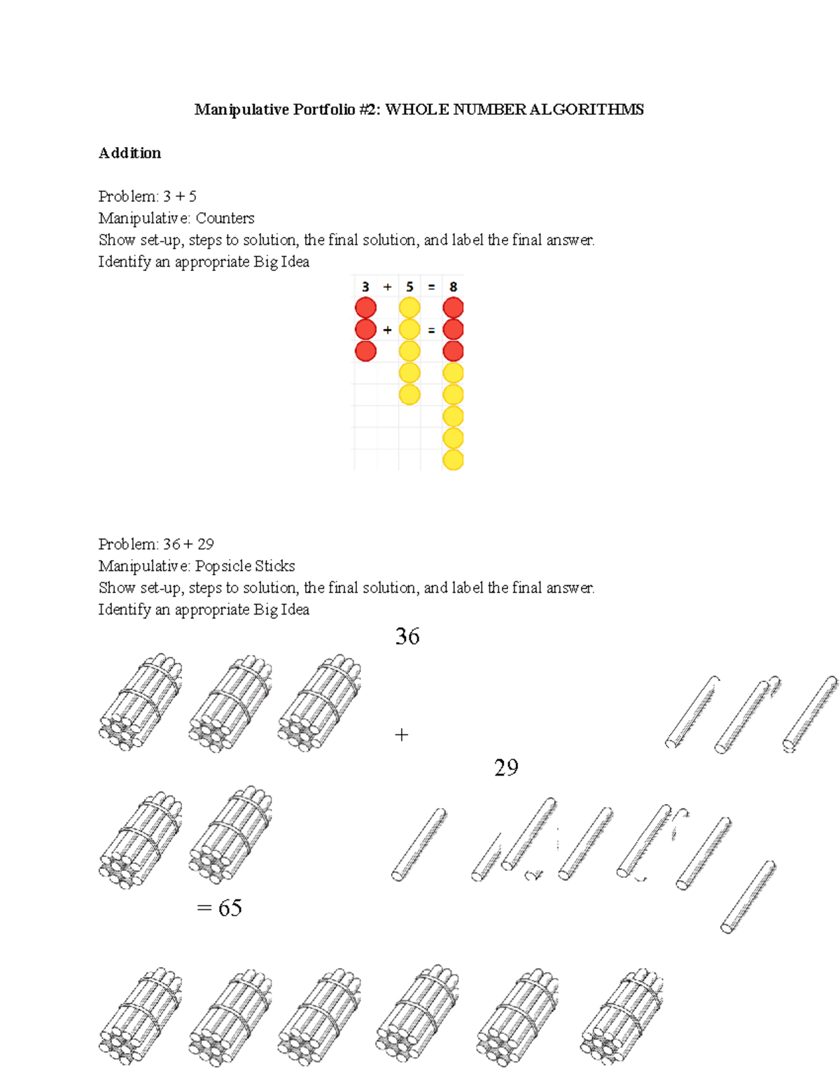 Manipulative Portfolio Assignment #2 - Manipulative Portfolio #2: WHOLE ...