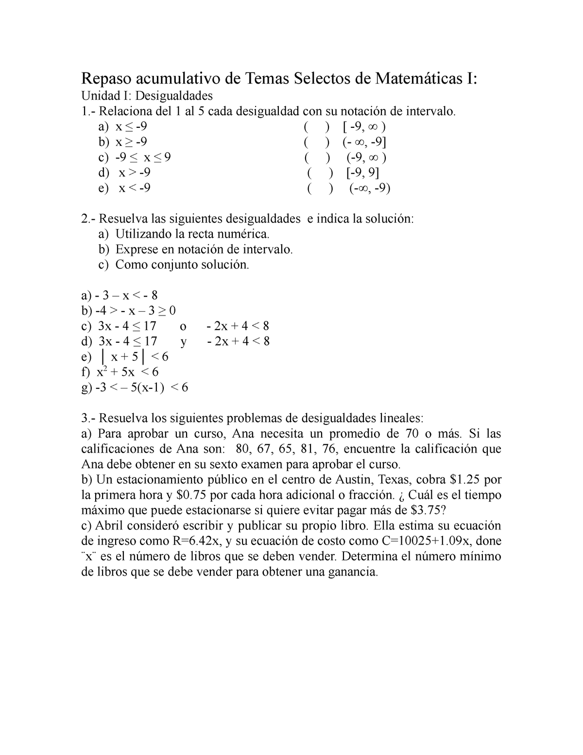 Repaso Acumulativo De Temas Selectos De Matemáticas I 2020 Repaso Acumulativo De Temas 1716