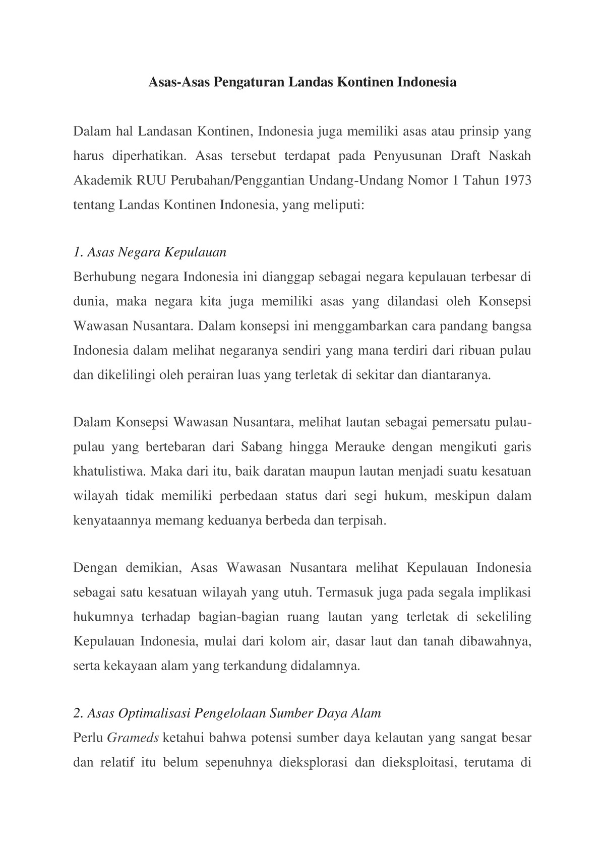 Asas-Asas Pengaturan Landas Kontinen Indonesia - Asas Tersebut Terdapat ...