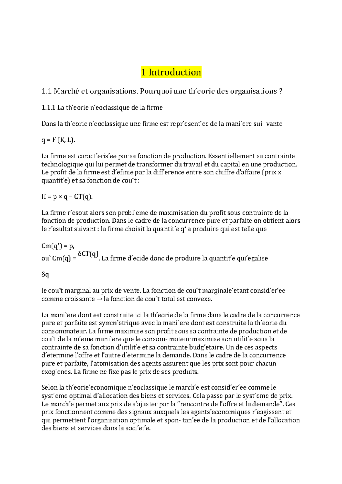 Management Des Org1 1 Introduction 1 Marche Et Organisations Pourquoi Une Th Eorie Des Studocu
