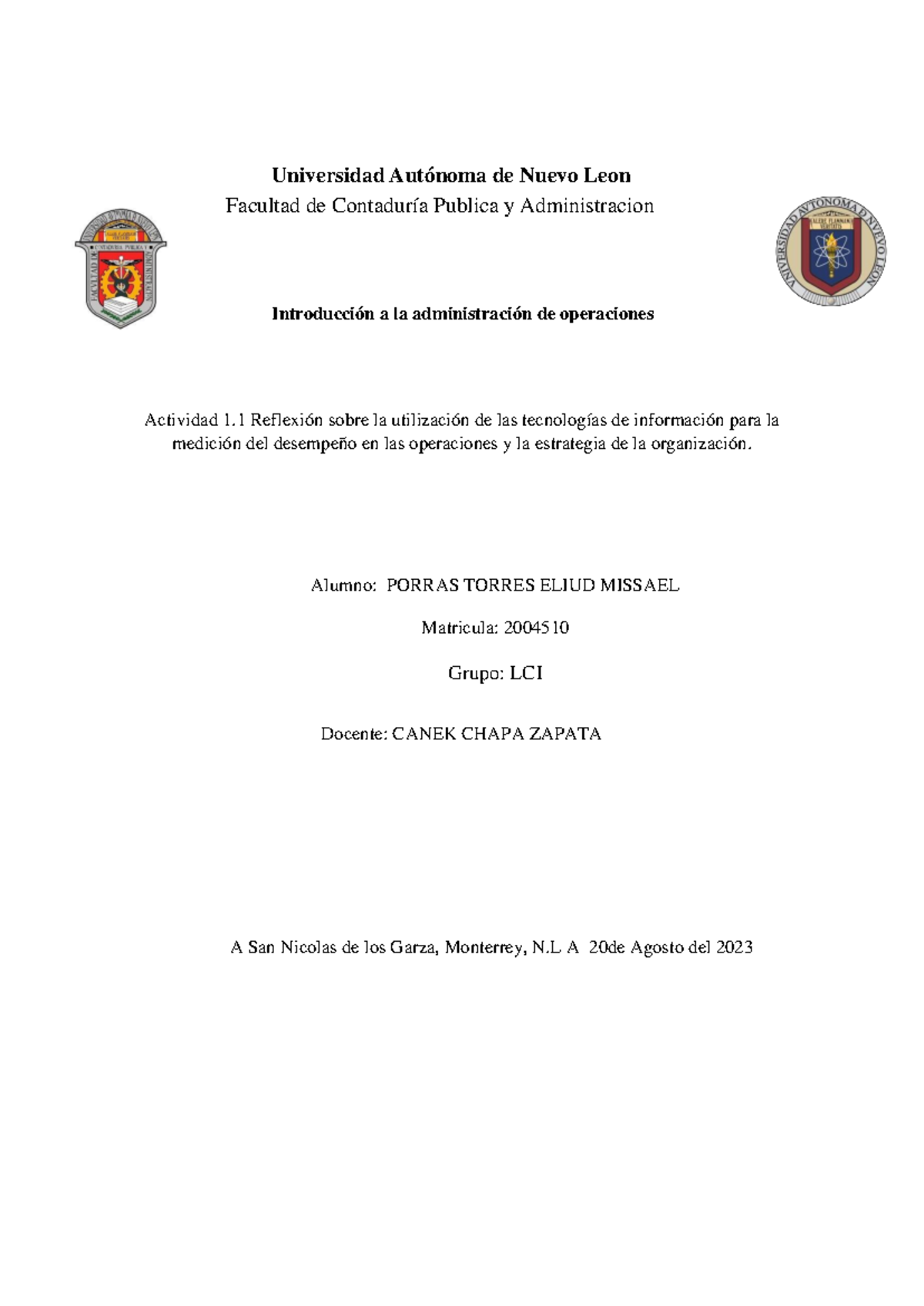ACT - EVIDENCIA - Universidad Autónoma de Nuevo Leon Facultad de ...