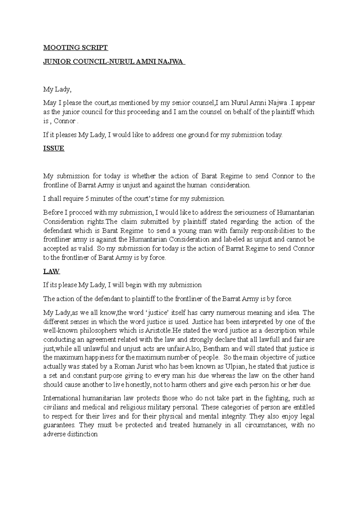 Mooting Script MOOTING SCRIPT JUNIOR COUNCILNURUL AMNI NAJWA My Lady