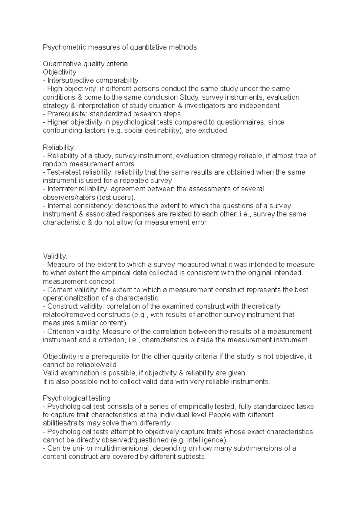 Psychometric measures of quantitative methods - Psychometric measures ...