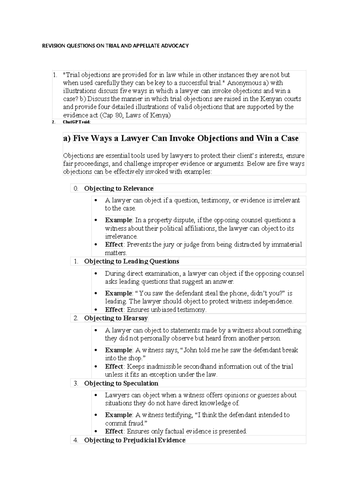 Revision Questions ON Trial AND Appellate Advocacy - REVISION QUESTIONS ...