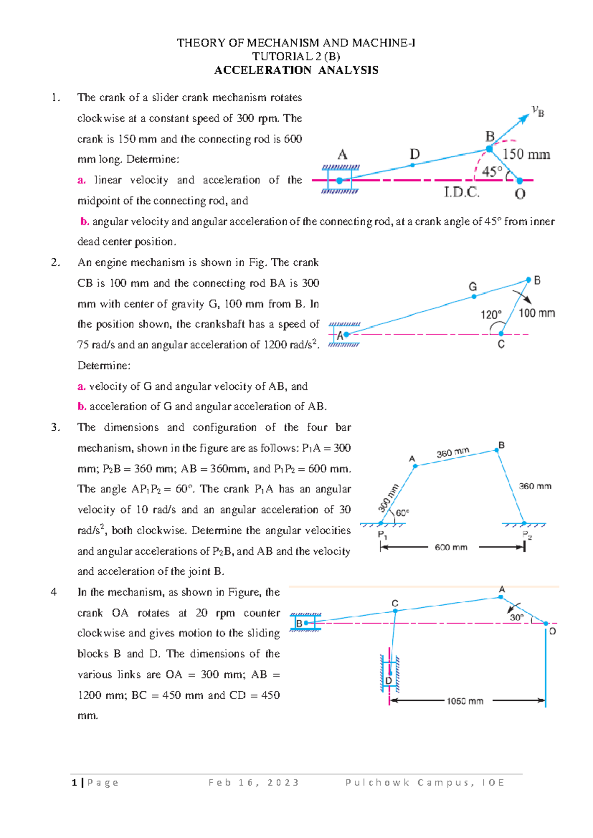 Tutorial 2b Acceleration Analysis - THEORY OF MECHANISM AND MACHINE-I ...