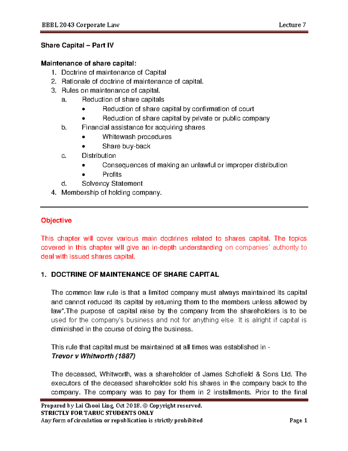 Lecture Note - Ch 7 Share Capital Part Iv - Prepared By Lai Chooi Ling 