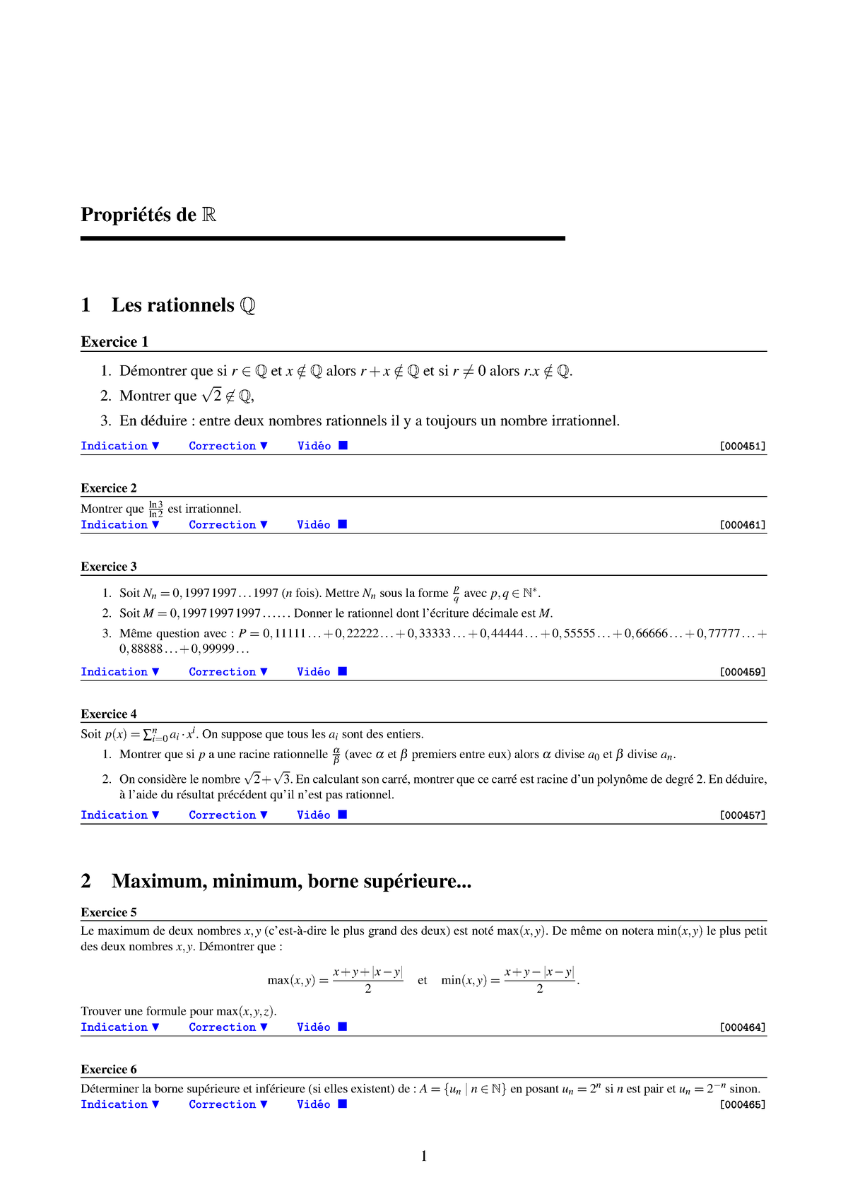 Exercices Propriétés De R - Exo Propriétés De R 1 Les Rationnels Q ...