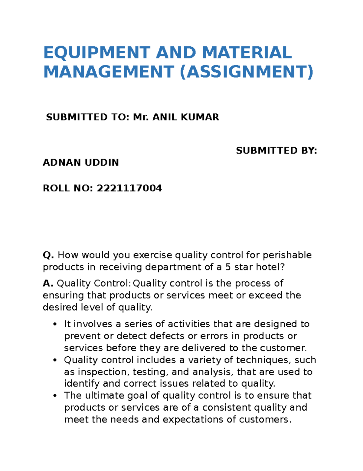 Equipment AND Material Management EQUIPMENT AND MATERIAL MANAGEMENT