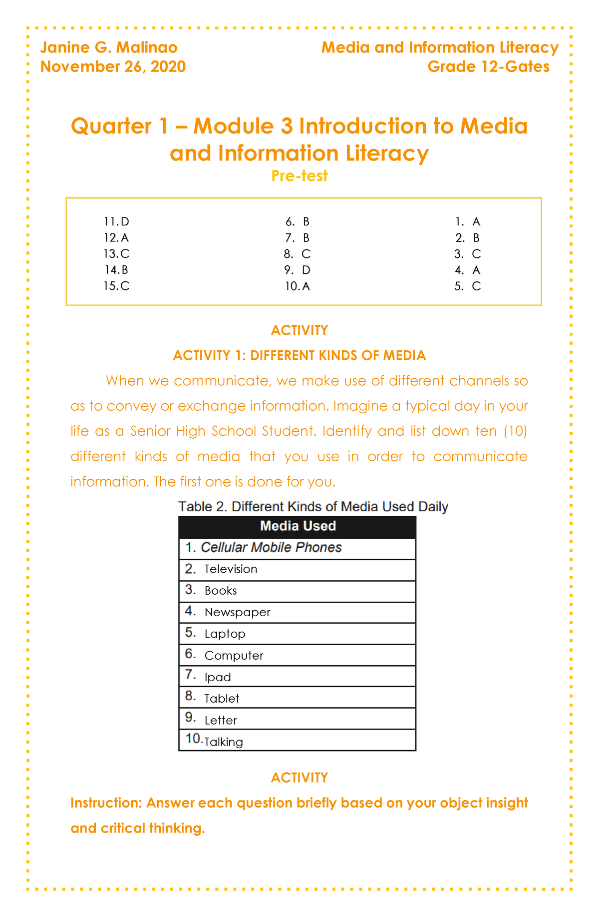 MIL Q1 Module 3 - Quarter 1 – Module 3 Introduction To Media And ...