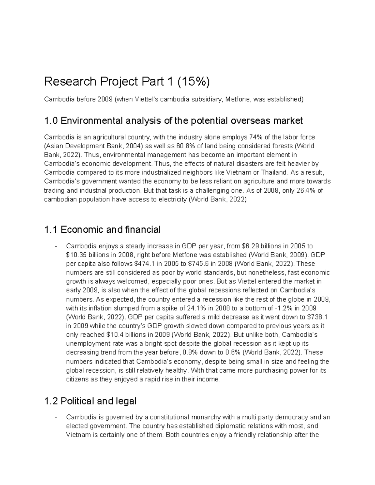 Research Project part 1: (Metfone) IMK - Research Project Part 1 (15% ...