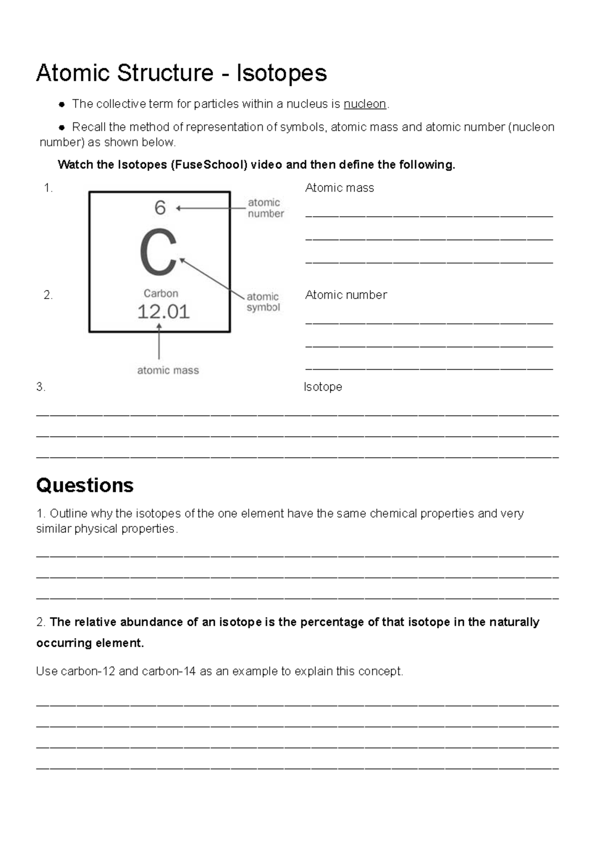 Atomic Structure - Recall the method of representation of symbols ...