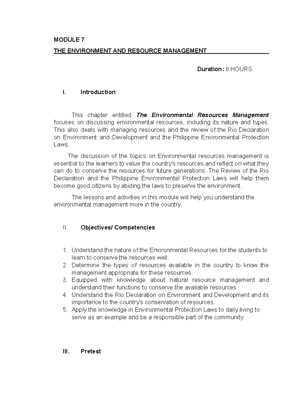 STS Module 7 - The Environmental Resources Management - MODULE 7 THE ...