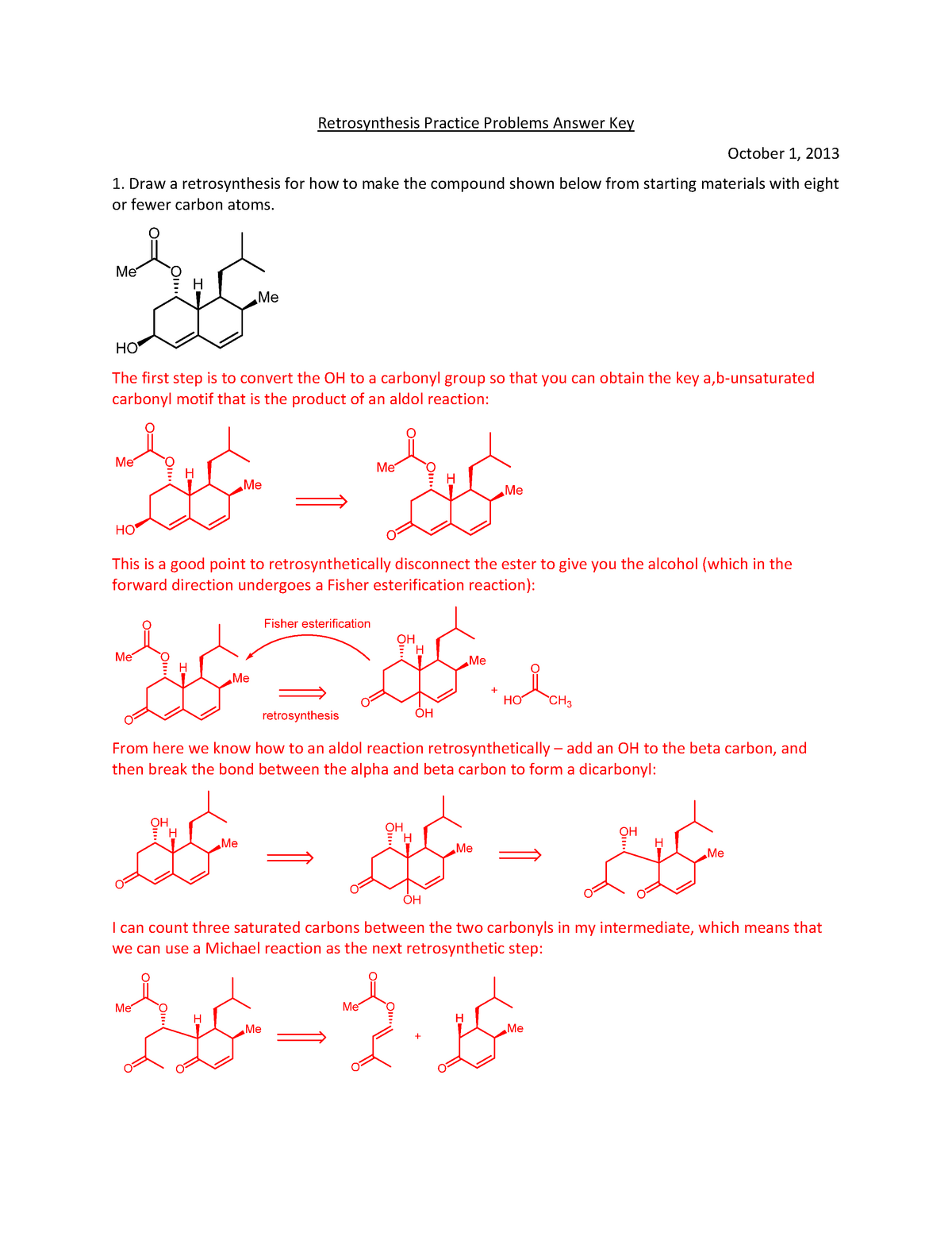 organic chemistry retrosynthesis practice problems with answers
