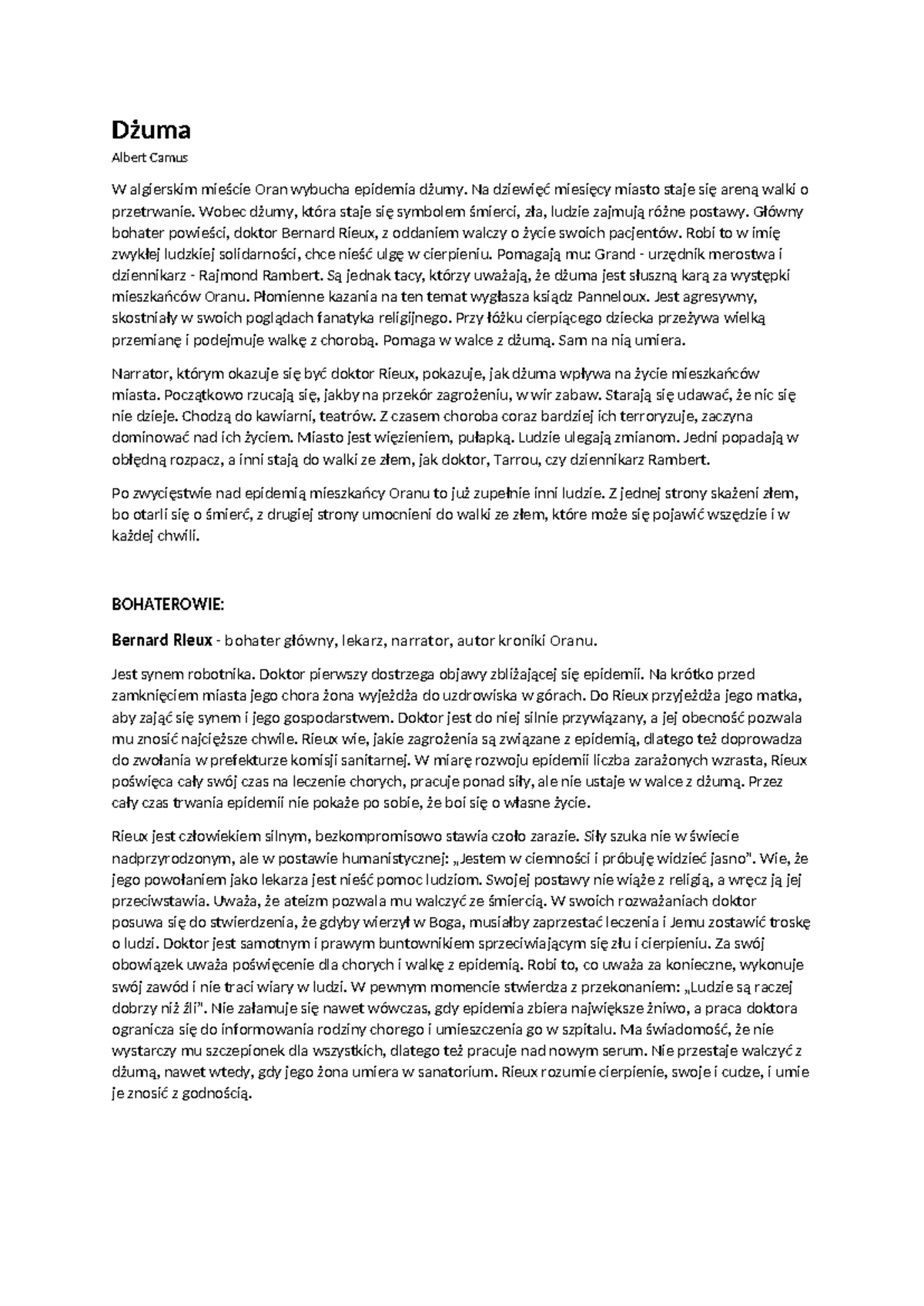 Dżuma Sprawdzian Z Treści Chomikuj www.studocu.com