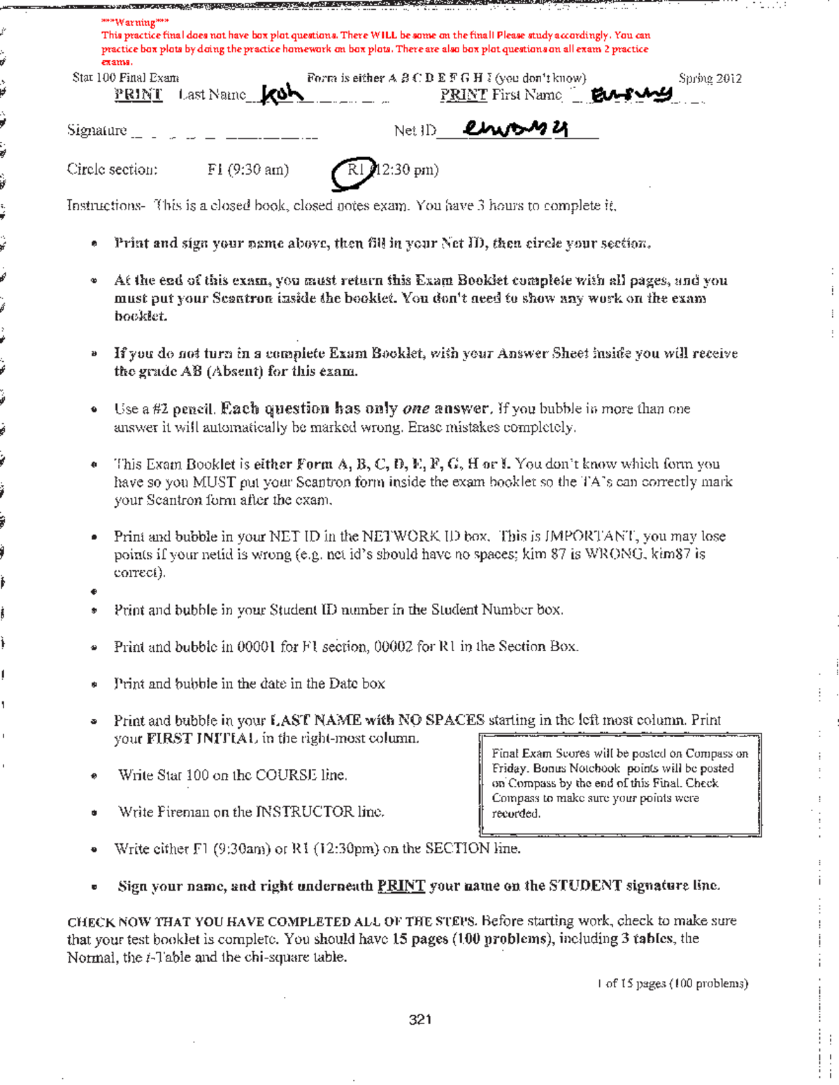 S12Final - s12 Final practice exam with answers - Warning This practice ...