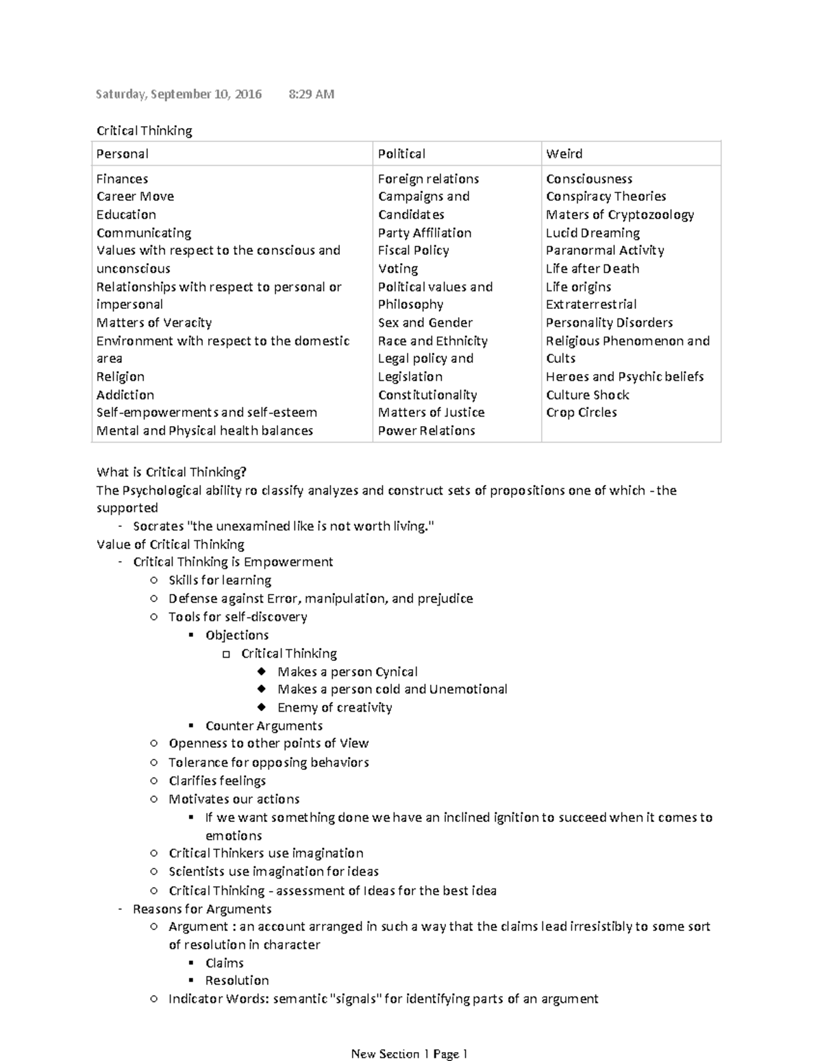 PHIL 1020 Section 1 critical thinking - Saturday, September 10, 2016 8: ...