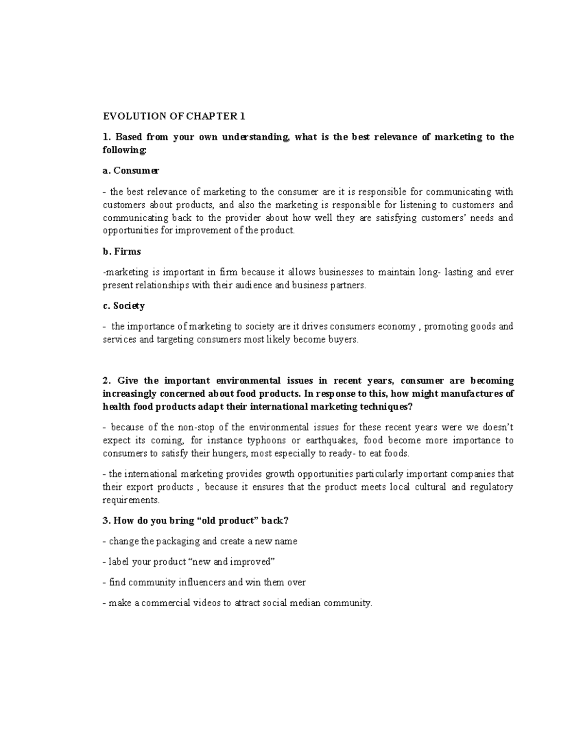 Evolution of chapter 1 - EVOLUTION OF CHAPTER 1 Based from your own ...