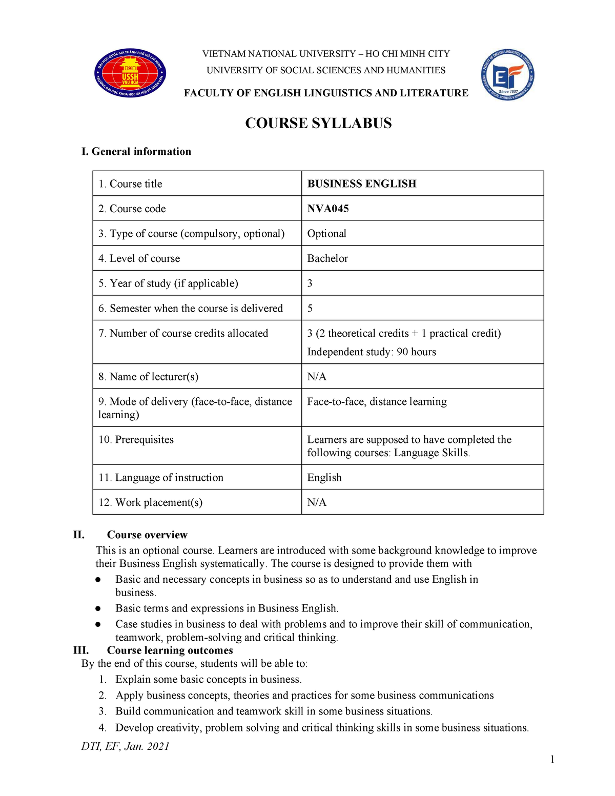 Business-English-Syllabus - DTI, EF, Jan. 2021 VIETNAM NATIONAL ...