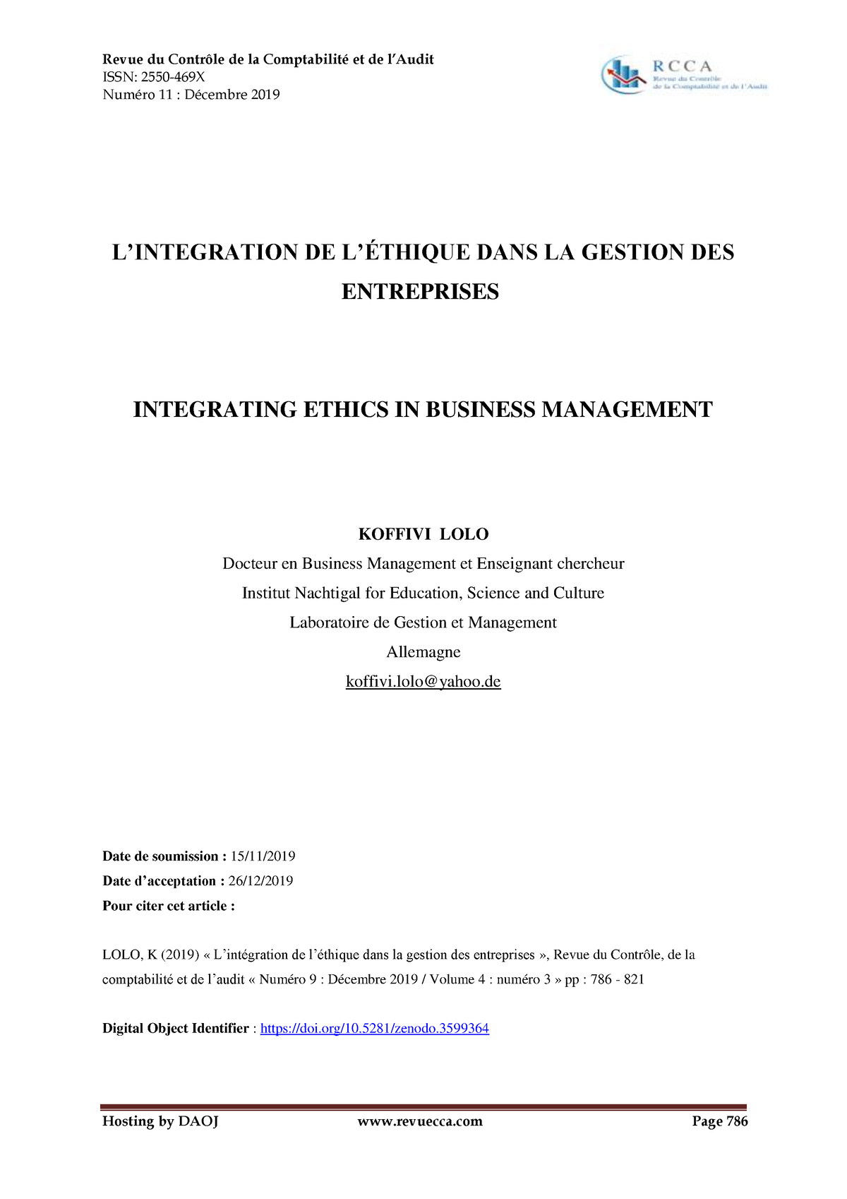 452 Article Text 1694 1 10 202008 26 Issn 2550 469x Numéro 11 Décembre 2019 Lintegration 