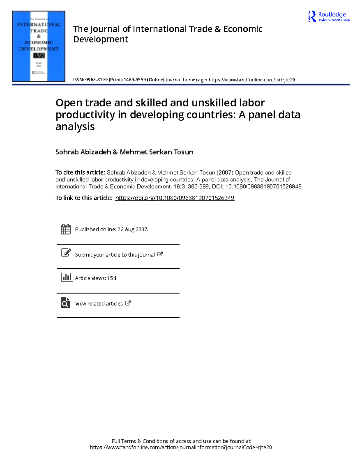 Open trade and skilled and unskilled labor productivity in developing ...