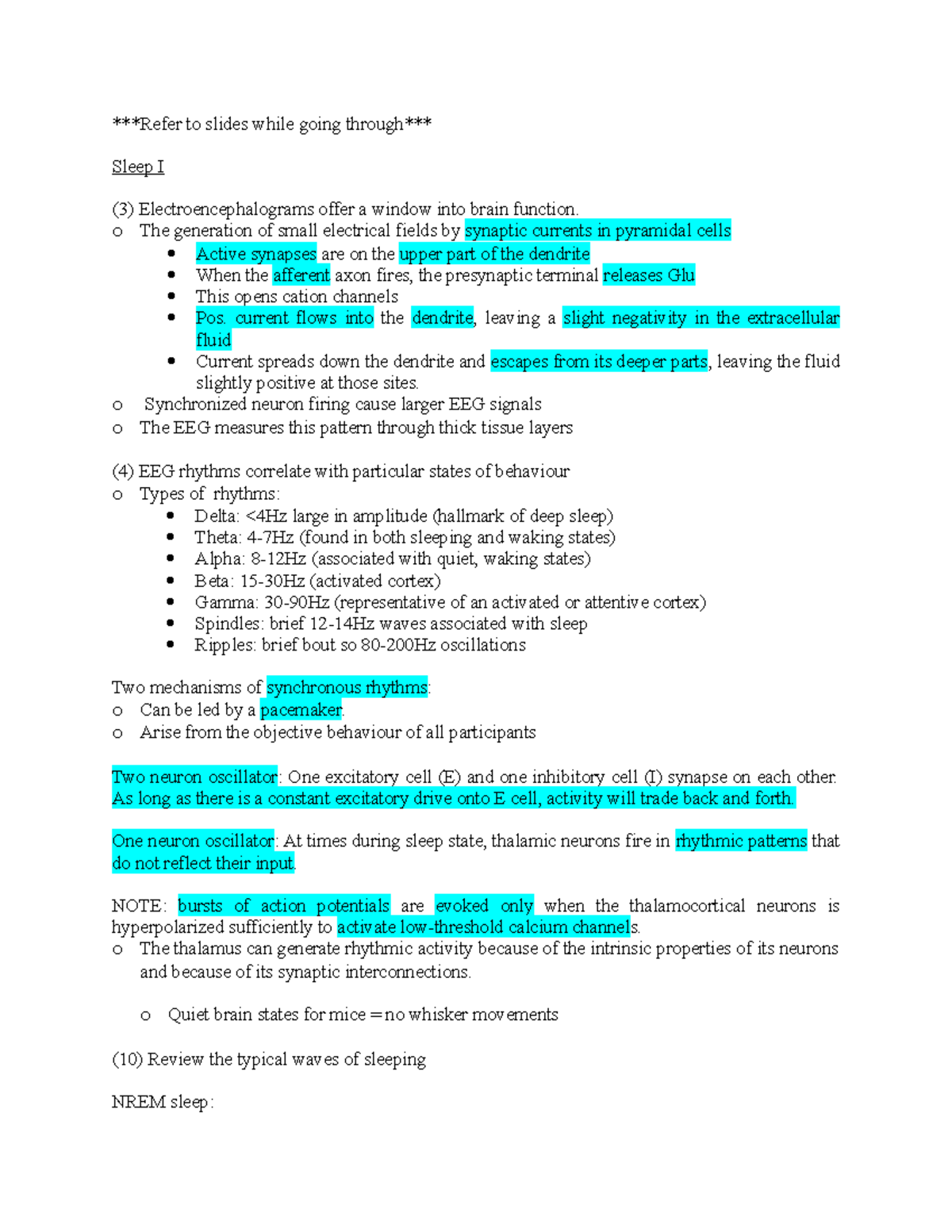 NEUR 350 overview (midterm 2) - Refer to slides while going through ...