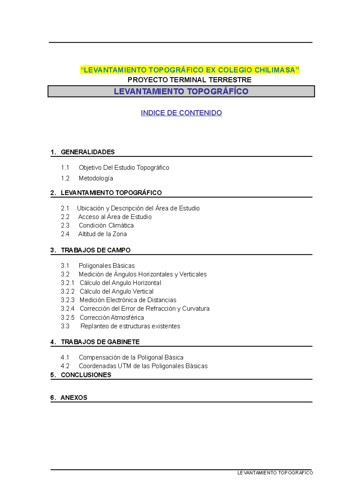 Modelo Informe Topografico - “LEVANTAMIENTO TOPOGRÁFICO EX COLEGIO ...
