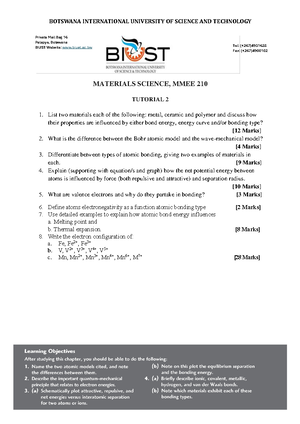 MMEE 210 Tutorial 2 (24-25) MEMO - MATERIALS SCIENCE, MMEE 210 TUTORIAL ...