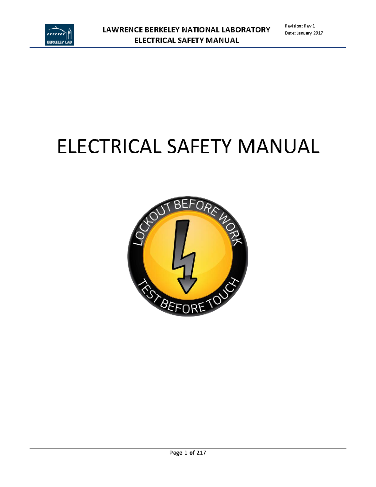 Electrical safety manual LAWRENCE BERKELEY NATIONAL LABORATORY